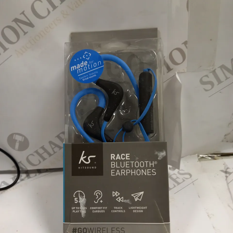 BOXED KITSOUND RACE BLUETOOTH EARPHONES - RACE BLUE 
