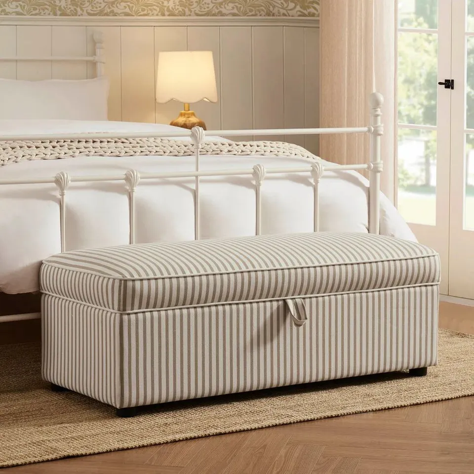 BOXED DUSK SOHO RECTANGLE OTTOMAN STORAGE - SAND STRIPE