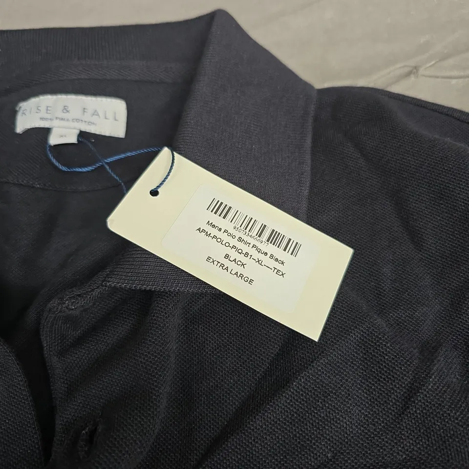 RISE & FALL MEN’S POLO SHIRT – BLACK PIQUÉ, 100% PIMA COTTON, XL