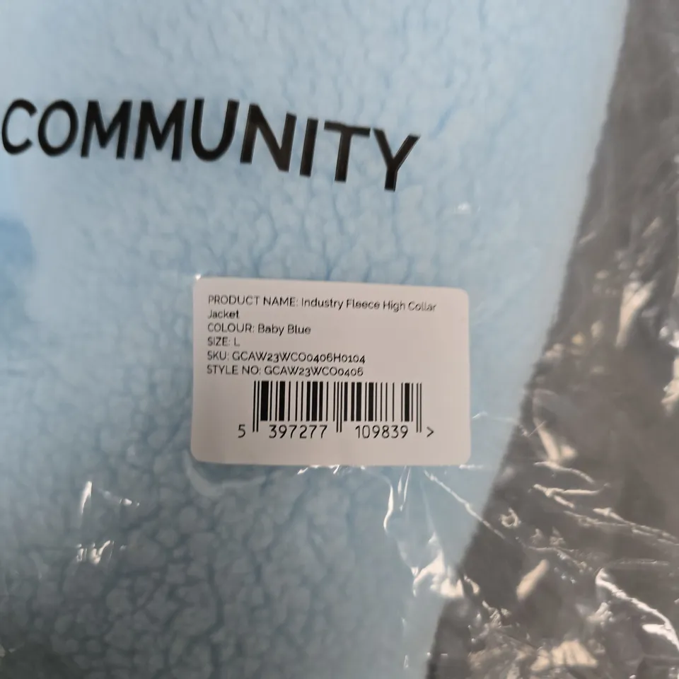 BAGGED GYM + COFFEE INDUSTRY FLEECE HIGH COLLAR JACKET – BABY BLUE, SIZE L