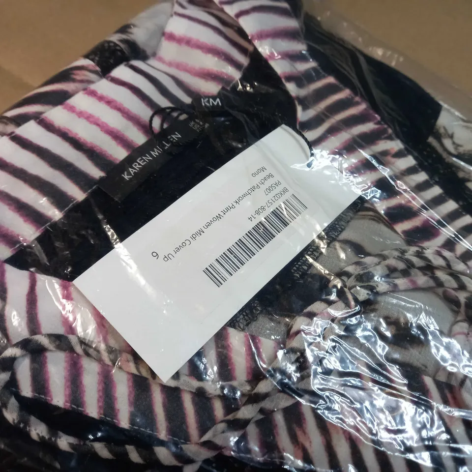 PACKAGED KAREN MILLEN MONO BEACH PATCHWORK PRINT WOVEN MIDI COVER UP - SIZE 6
