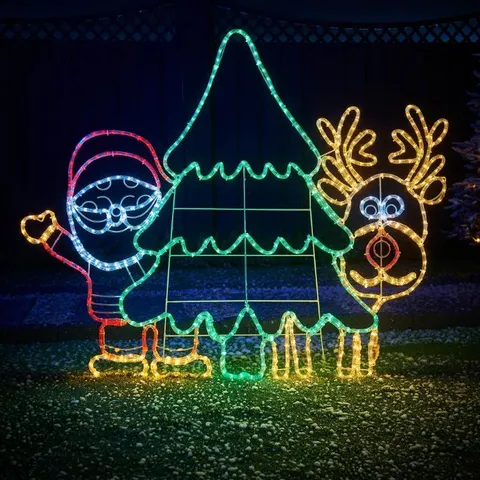 BOXED SANTA AND REINDEER ROPE LIGHT SILHOUETTE (1 BOX)