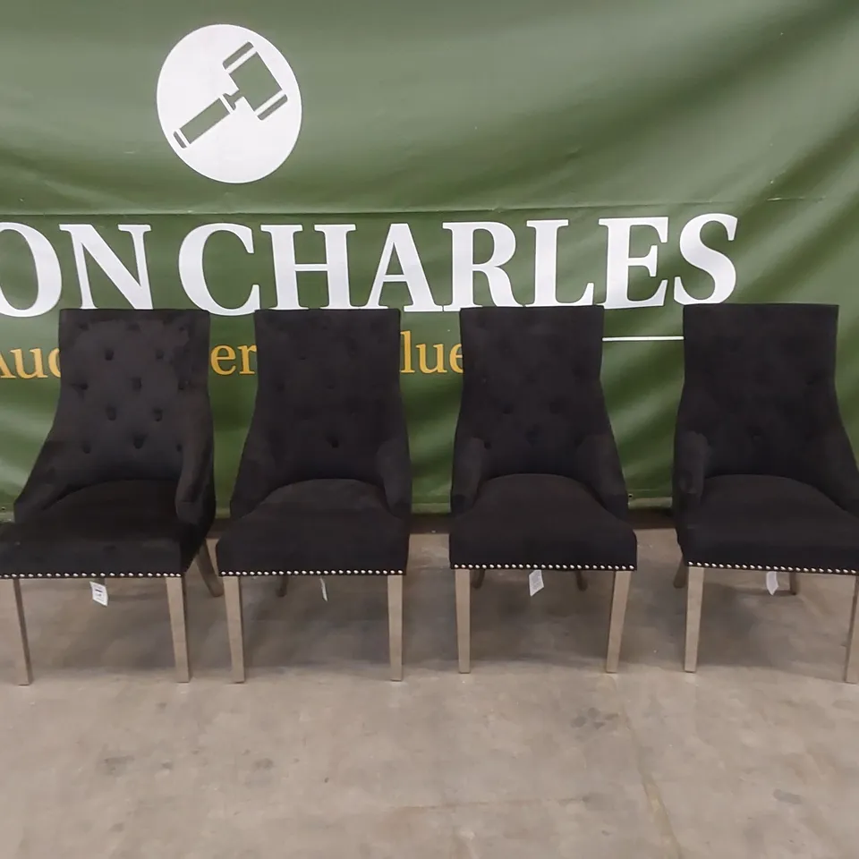 SET OF 4 IMPERIAL BLACK VELVET BUTTON BACK DINING CHAIRS WITH CHROME LEGS 