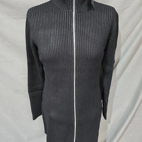 WEEKDAY ZIP THROUGH RIBBED KNIT DRESS IN BLACK SIZE M