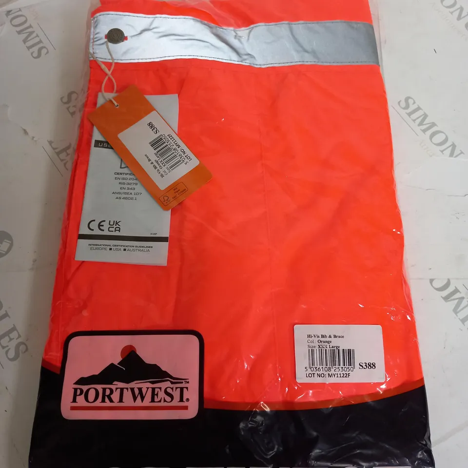 PORTWEST HI-VIS BIB AND BRACE IN ORANGE - XXXL