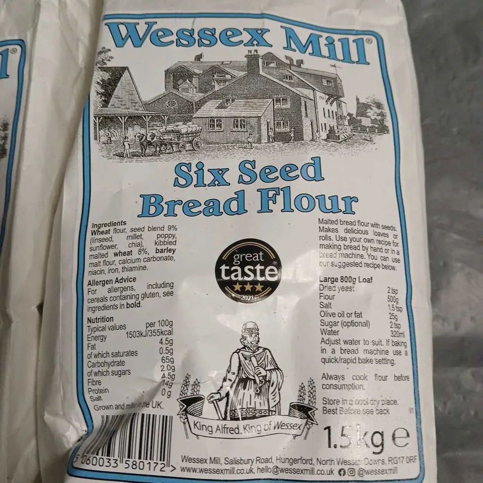 LOT OF 5 1.5KG PACKS OF WESSEX MILL SIX SEED BREAD FLOUR