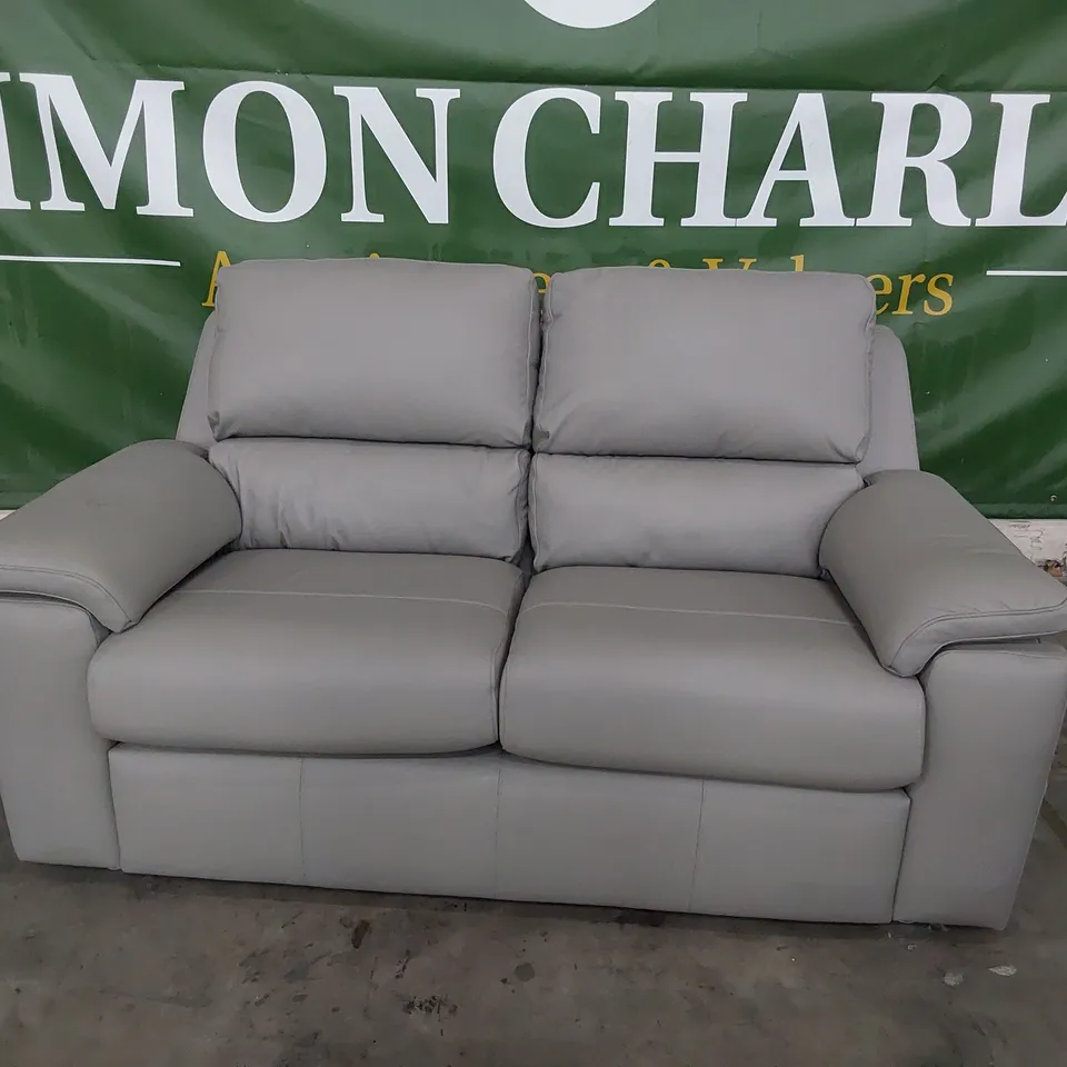 QUALITY BRITISH DESIGNER G PLAN TWO SEATER SOFA GREY LEATHER 