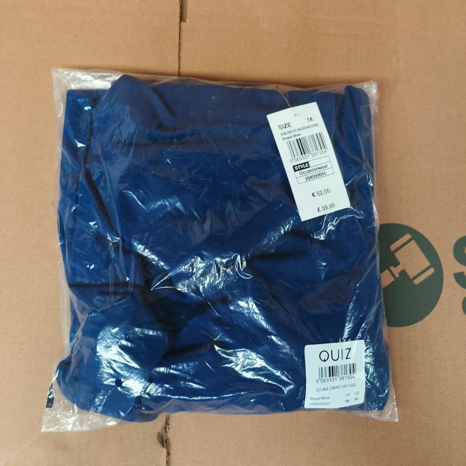 BAGGED QUIZ SCUBA CREPE OFF SHOULDER SKATER DRESS IN ROYAL BLUE SIZE UK 14