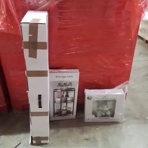 PALLET OF ASSORTED HOUSEHOLD GOODS AND PRODUCTS TO INCLUDE;VACUUM CLEANER,STORAGE RACK,BABY TOYS 