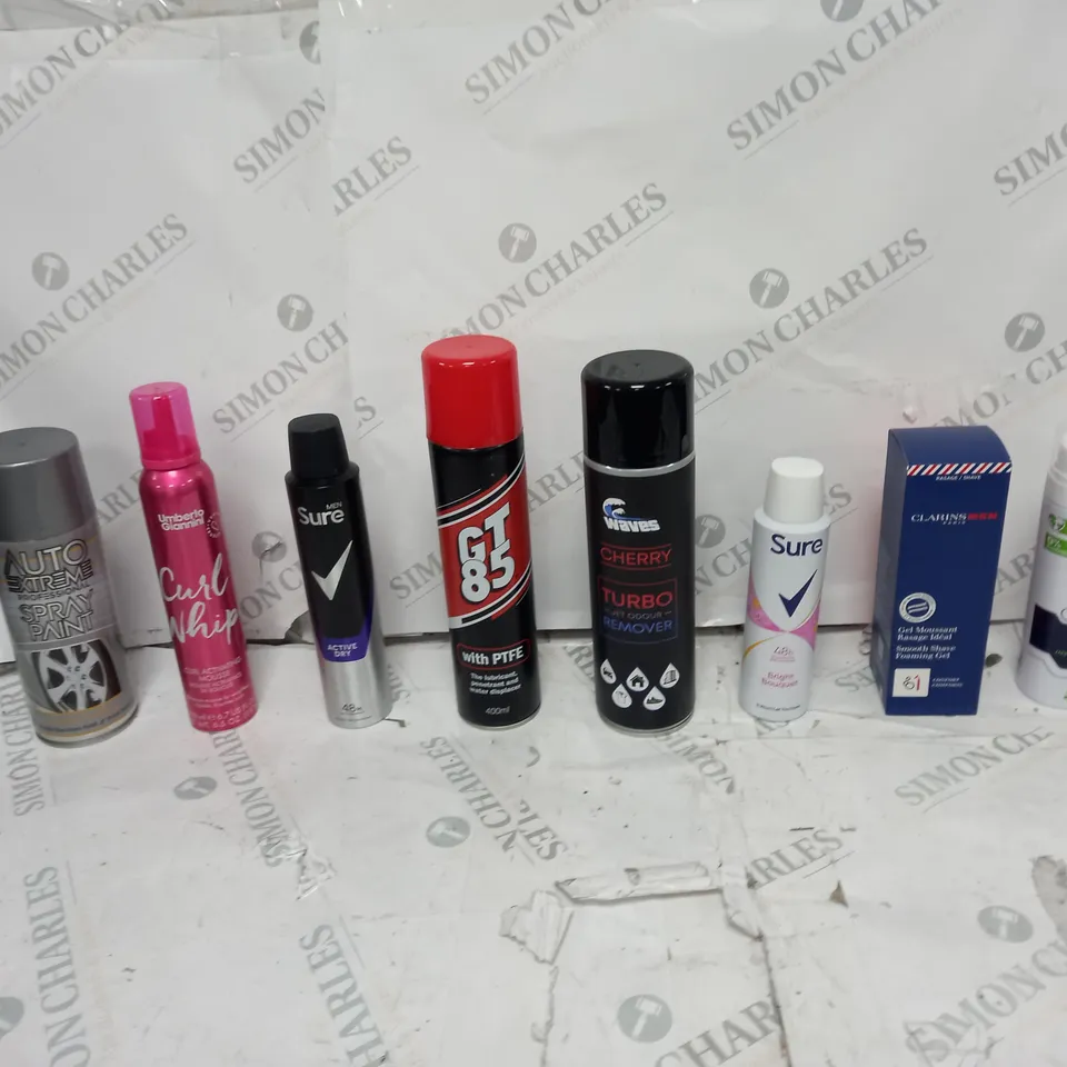 APPROXIMATELY 15 ASSORTED AEROSOLS TO INCLUDE NIVEA SHAVING CREAM, SURE ACTIVE DRY, AND WAVES CHERRY ETC. 