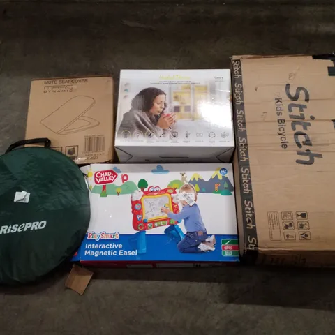 PALLET CONTAINING ASSORTED PRODUCTS INCLUDING KIDS BICYCLE, HEATED THROW, INTERACTIVE MAGNETIC EASEL, TOILET SEAT & POP UP TENT