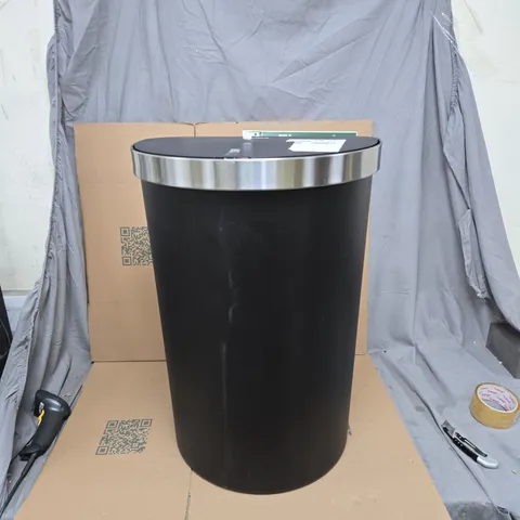 TOWER BLACK CYLINDRICAL WASTE BIN WITH STAINLESS STEEL RIM