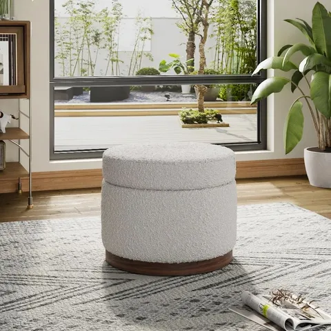 BOXED AUBRYANNA 53CM WIDE ROUND FOOTSTOOL OTTOMAN WITH STORAGE 