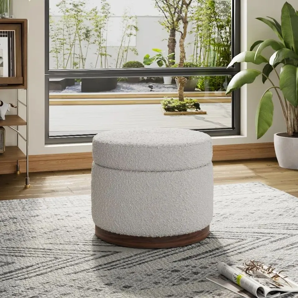 BOXED AUBRYANNA 53CM WIDE ROUND FOOTSTOOL OTTOMAN WITH STORAGE 