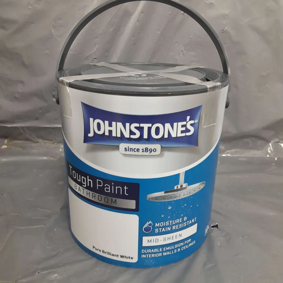 JOHNSTONE'S BATHROOM MID-SHEEN TOUGH PAINT PURE BRILLIANT WHITE - 2.5L