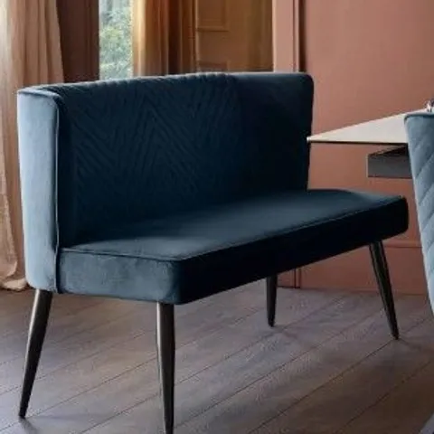 BOXED SERENA DARK BLUE VELVET 3 SEATER DINING BENCH WITH BACKREST (2 BOXES)