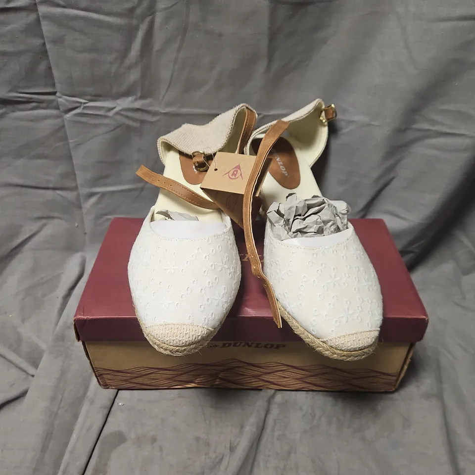 DUNLOP WHITE ESPADRILLE WEDGE SANDALS – ANKLE STRAP (BOXED) - UK SIZE 7