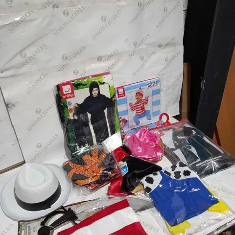 LOT OF APPROXIMATELY 10 ASSORTED FANCY DRESS COSTUMES AND ACCESSORIES TO INCLUDE WHERES WALLY, CAT IN THE HAT AND MAID COSTUME
