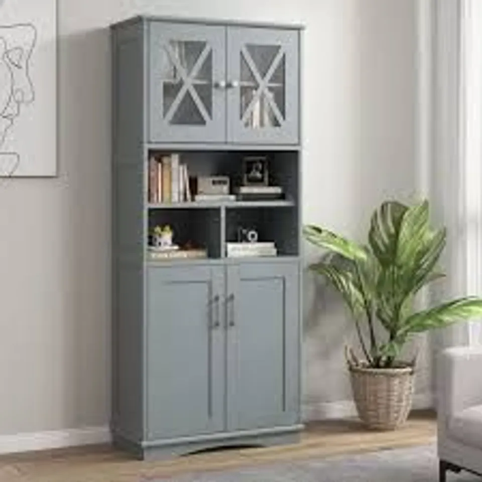 BOXED COSTWAY TALL BATHROOM FLOOR STORAGE CABINET WITH ACRYLIC DOORS AND 3 CUBES - GREY