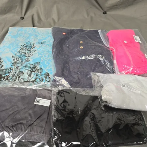 LARGE BOX OF APPROXIMATELY 20 ASSORTED CLOTHING ITEMS IN VARIOUS SIZES, STYLES AND COLOURS