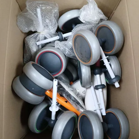 LARGE BOX OF ASSORTED WHEELS FOR CHILDRENS BIKE
