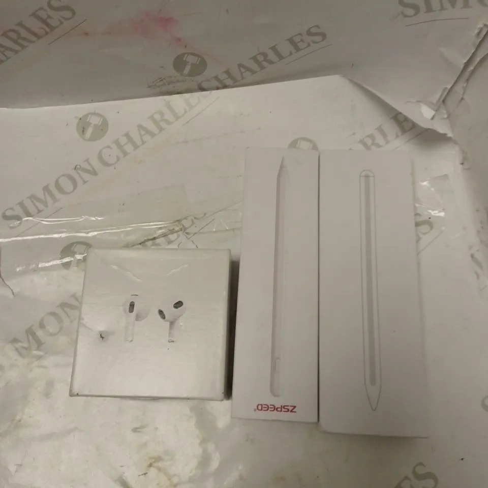 LOT OF THREE TO INCLUDE STYLUS PEN , WIRELESS EARBUDS , ETC