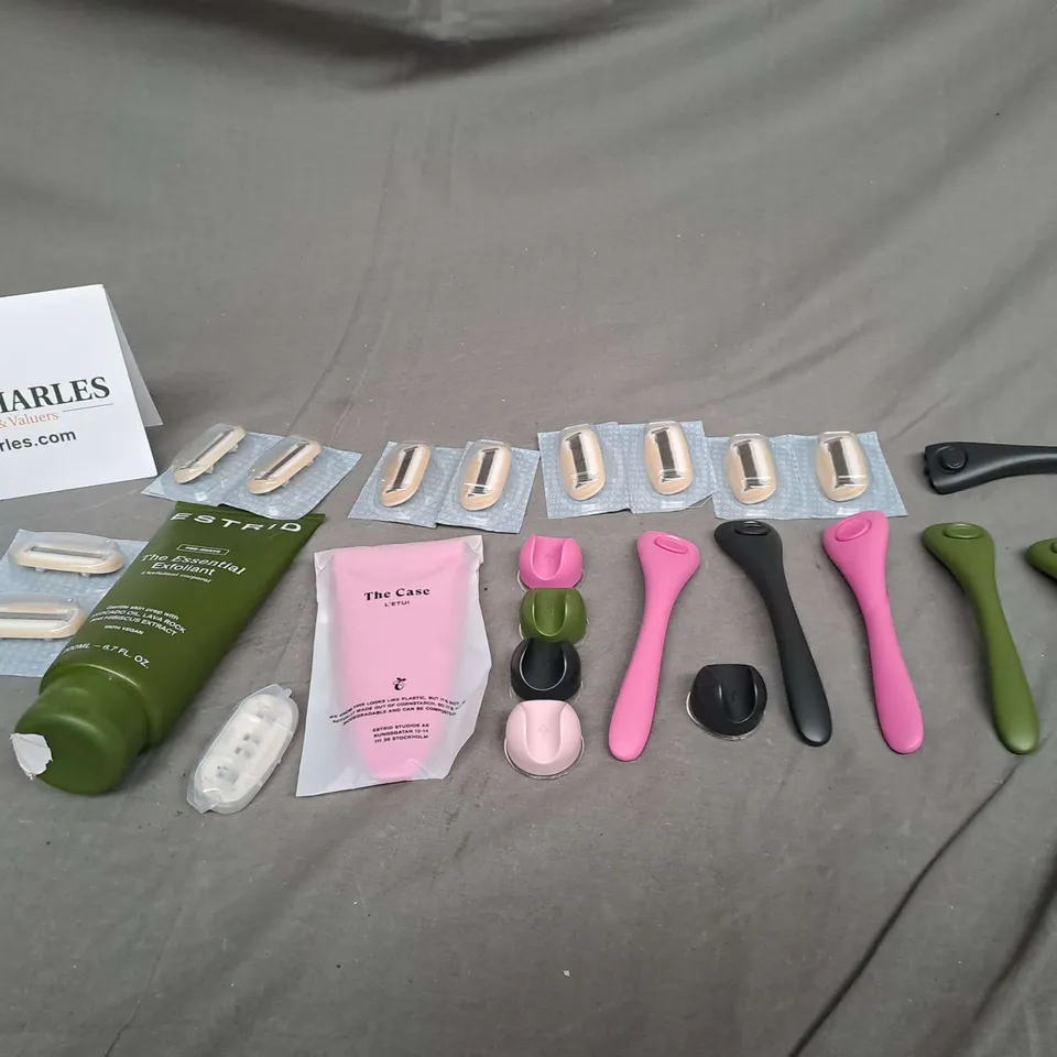 VARIOUS ESTRID PRODUCTS TO INCLUDE RAZORS, SHAVERS, WALL HOLDERS, AND EXFOLIANT 