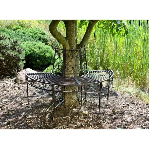 BOXED DAKOTA FIELDS 2 SEATER SEMICIRCULAR METAL TREE BENCH