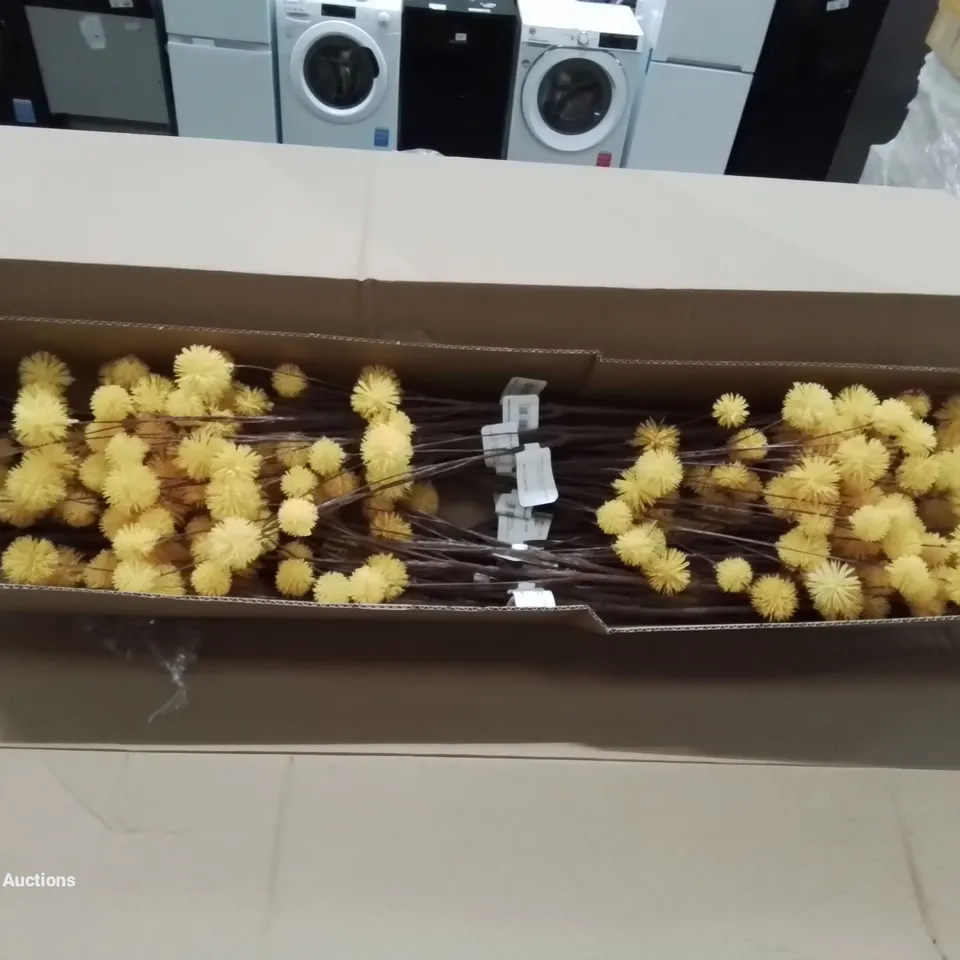 PALLET CONTAINING APPROXIMATELY 50 BOXES OF FAUX MUSTARD POM POM SINGLE STEMS