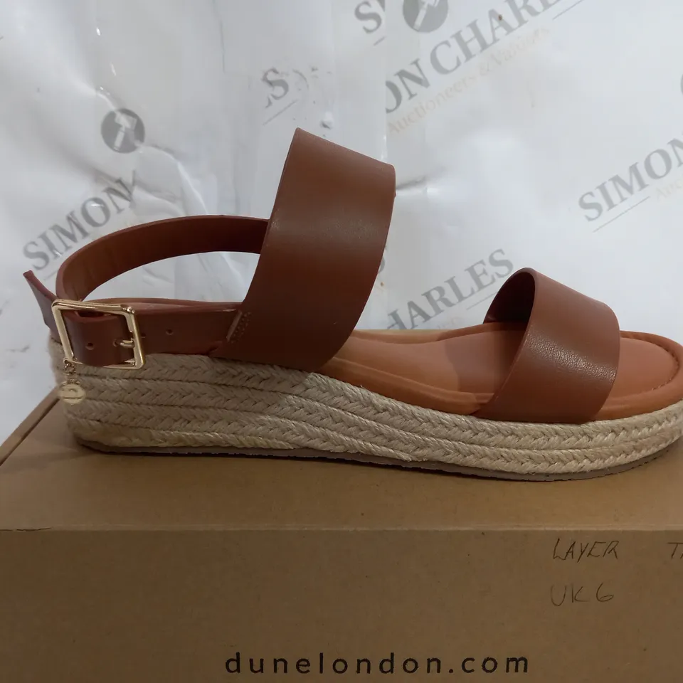 BOXED PAIR OF DUNE WEDGE SANDALS IN SIZE 6