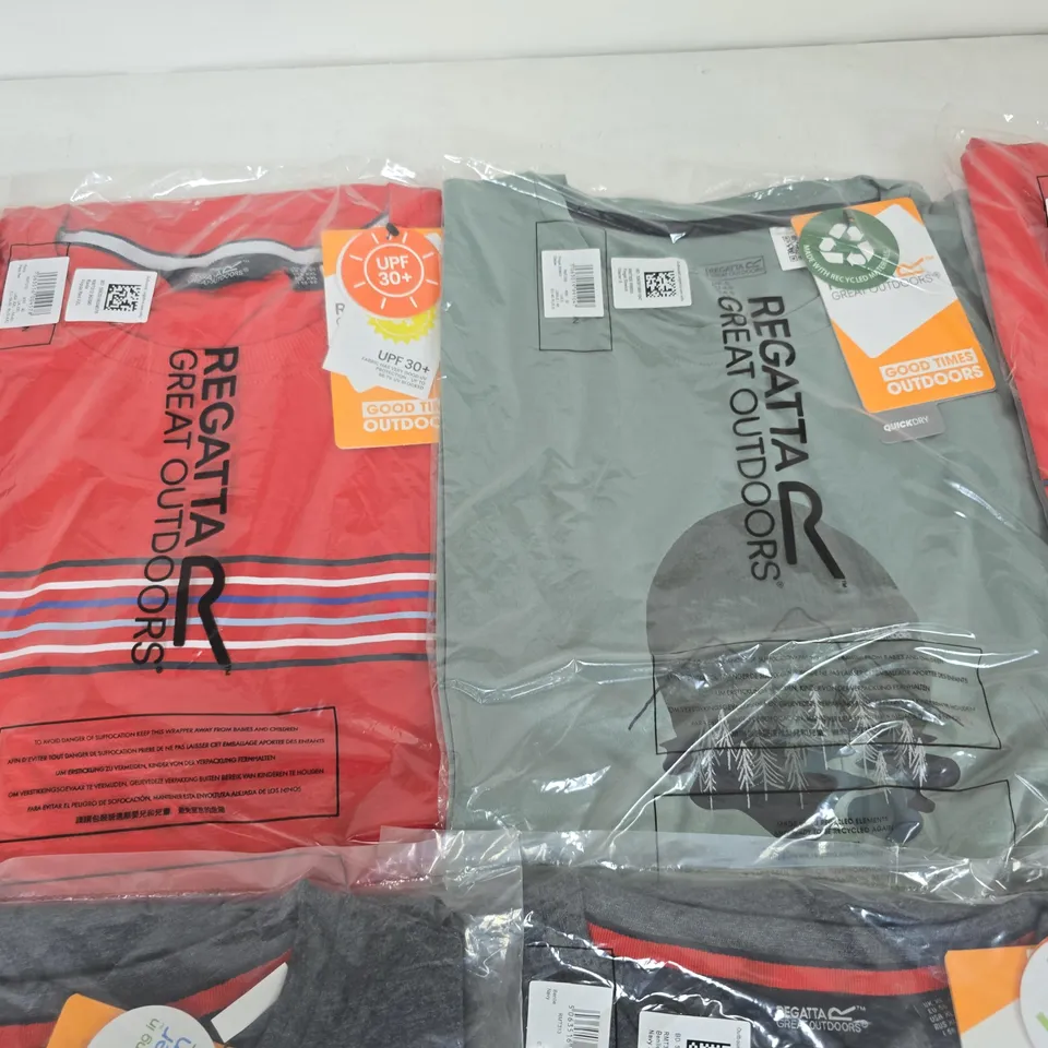 LOT OF 10 ASSORTED BRAND NEW REGATTA T-SHIRTS IN VARIOUS STYLES, COLOURS AND SIZES