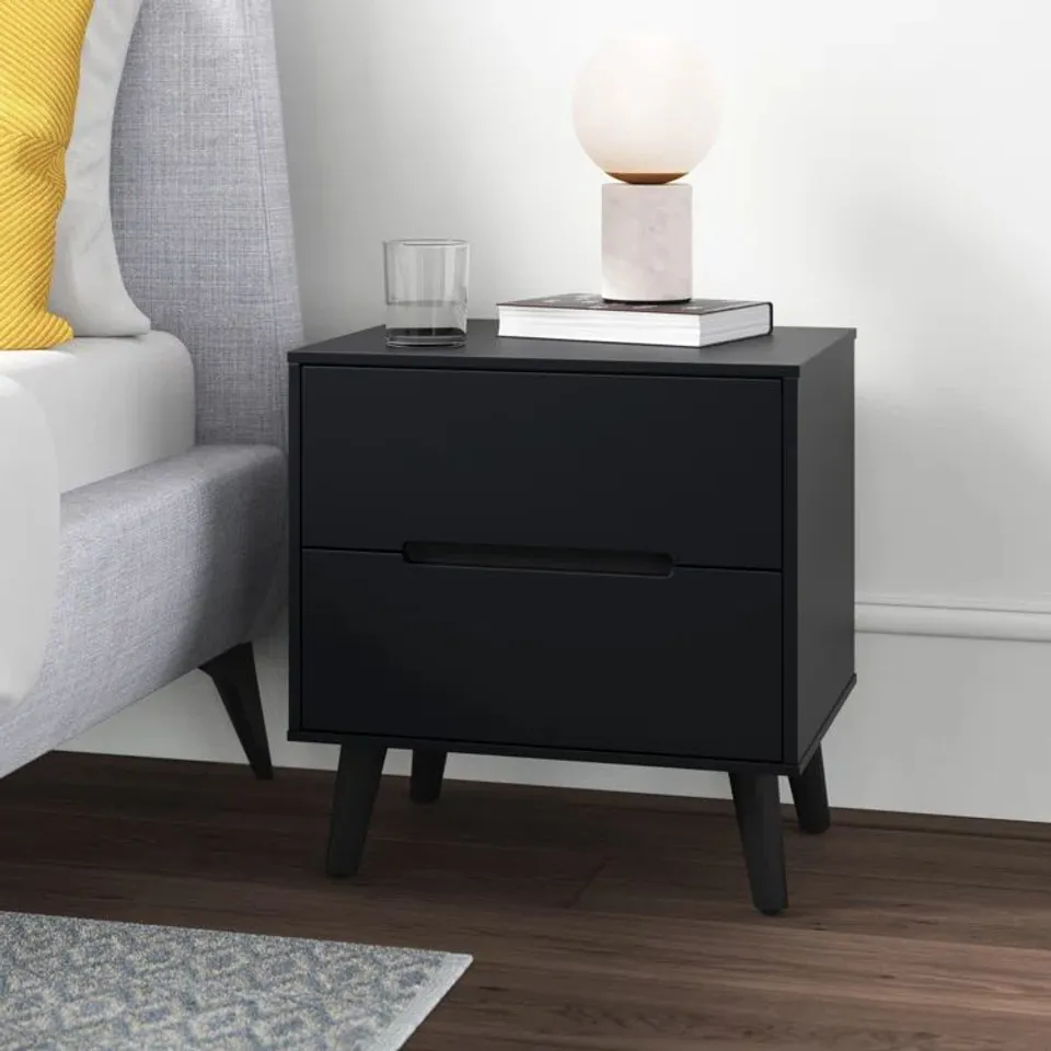 BOXED HERIBERTO 2 DRAWER BEDSIDE TABLE - ANTHRACITE (1 BOX)