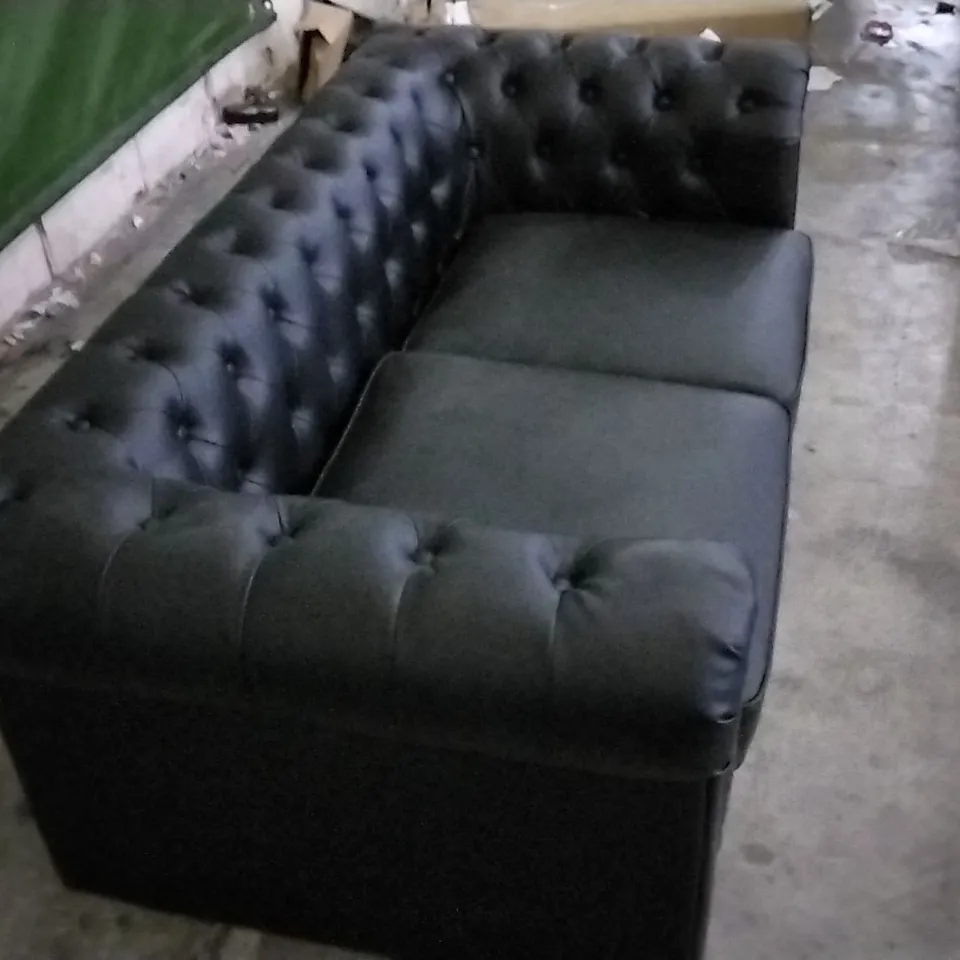 DESIGNER BLACK LEATHER CHESTERFIELD STYLE 2 SEATER SOFA