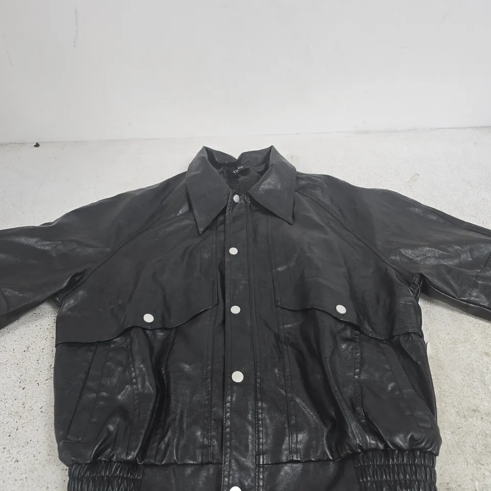 CIDER BLACK LEATHER-LOOK JACKET – SIZE S (UK)