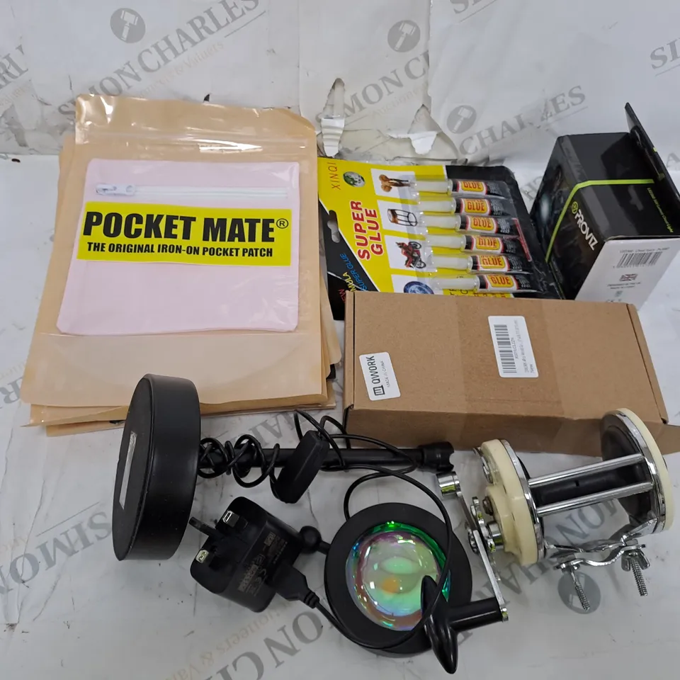 BOX OF ASSORTED HOUSEHOLD ITEMS TOO INCLUDE LED LIGHTS AND GLUE