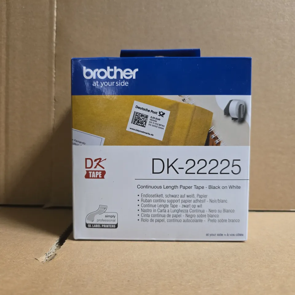 BROTHER DK-22225 CONTINUOUS LENGTH PAPER TAPE – BLACK ON WHITE