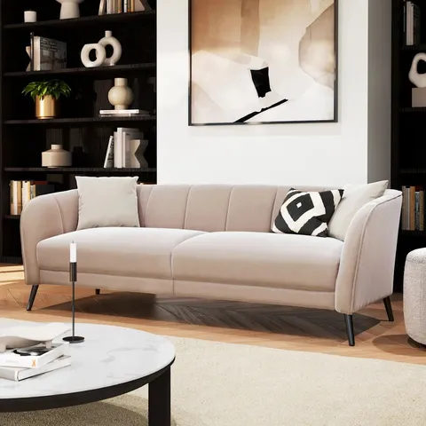 BOXED LOREN 3 SEATER SOFA, BEIGE CLASSIC PLUSH VELVET (1 BOX)