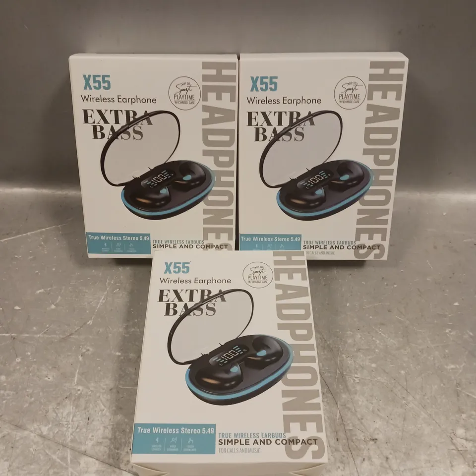 3 X BOXED X55 EXTRA BASS TRUE WIRELESS EARPHONES 