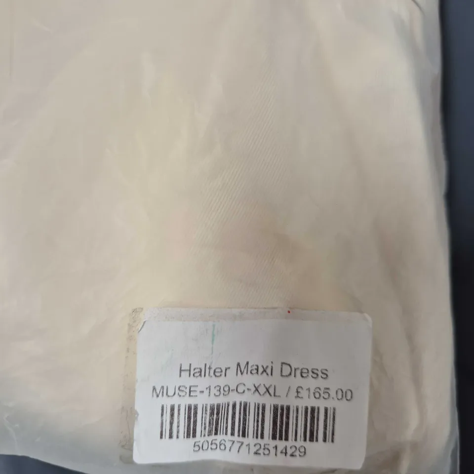 ODDMUSE LONDON HALTER MAXI DRESS – CREAM, UK 22-24 (XXL) MUSE-139-C-XXL
