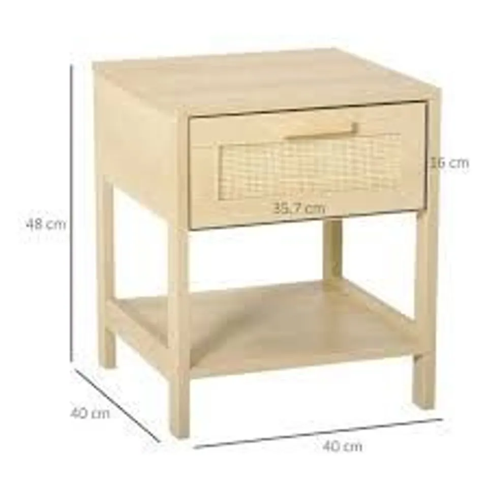 BOXED HOMCOM NIGHTSTAND WITH RATTAN DRAWER AND STORAGE SHELF, BEDSIDE END TABLE FOR BEDROOM, LIVING ROOM