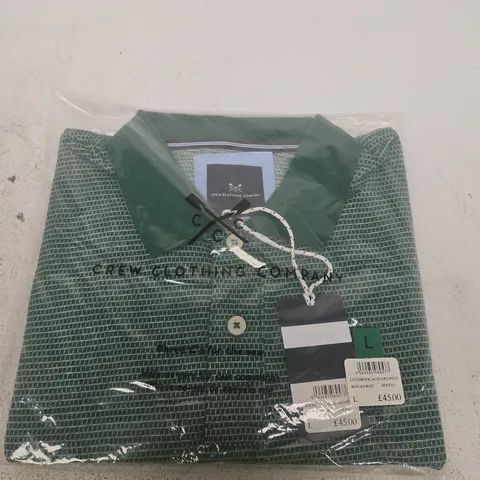 CREW CLOTHING JACQUARD POLO SHIRT – GREEN, UK L