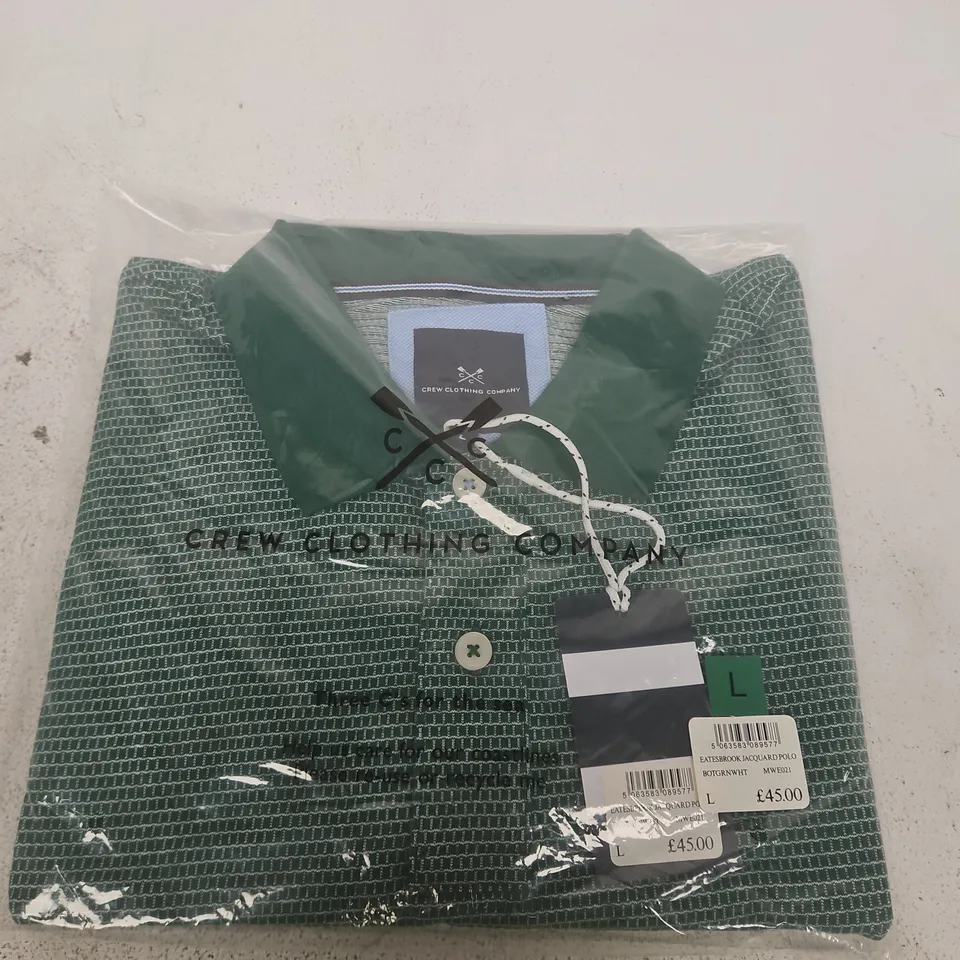 CREW CLOTHING JACQUARD POLO SHIRT – GREEN, UK L 