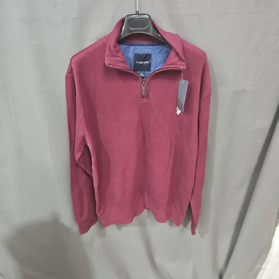 US POLO ASSN. MEN'S BURGUNDY HALF-ZIP FLEECE PULLOVER – L