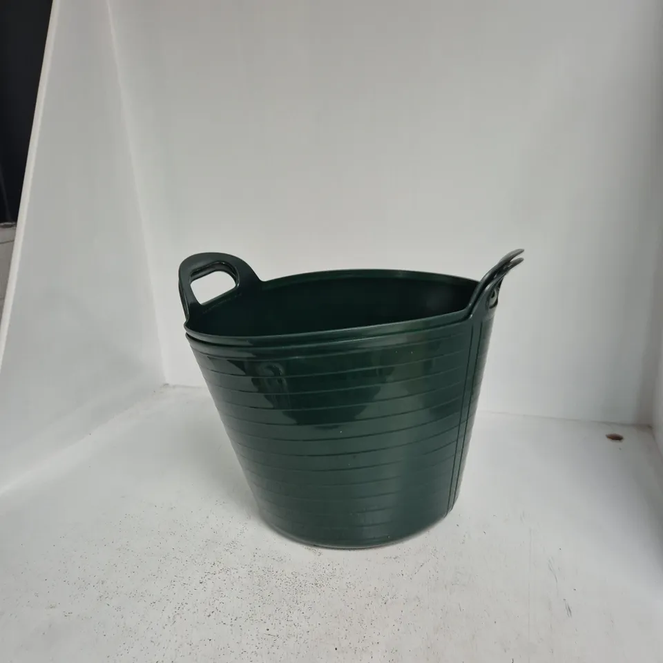 2X GREEN PLASTIC GARDEN BUCKET WITH TWIN HANDLES