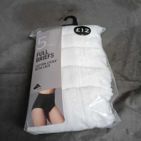 WOMEN'S 5 PACK FULL BRIEFS – COTTON LYCRA WITH LACE SIZE 20