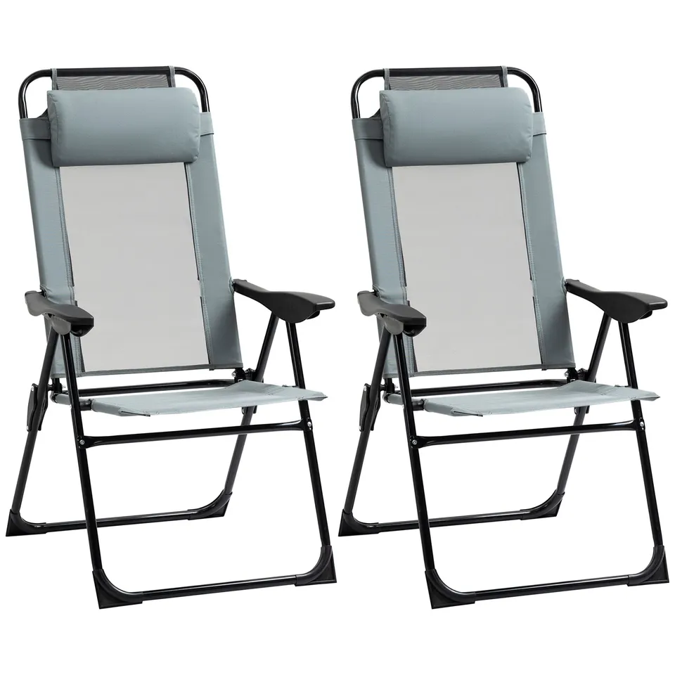 BOXED OUTSUNNY SET OF 2 PORTABLE FOLDING RECLINER OUTDOOR PATIO ADJUSTABLE BACKREST, GREY