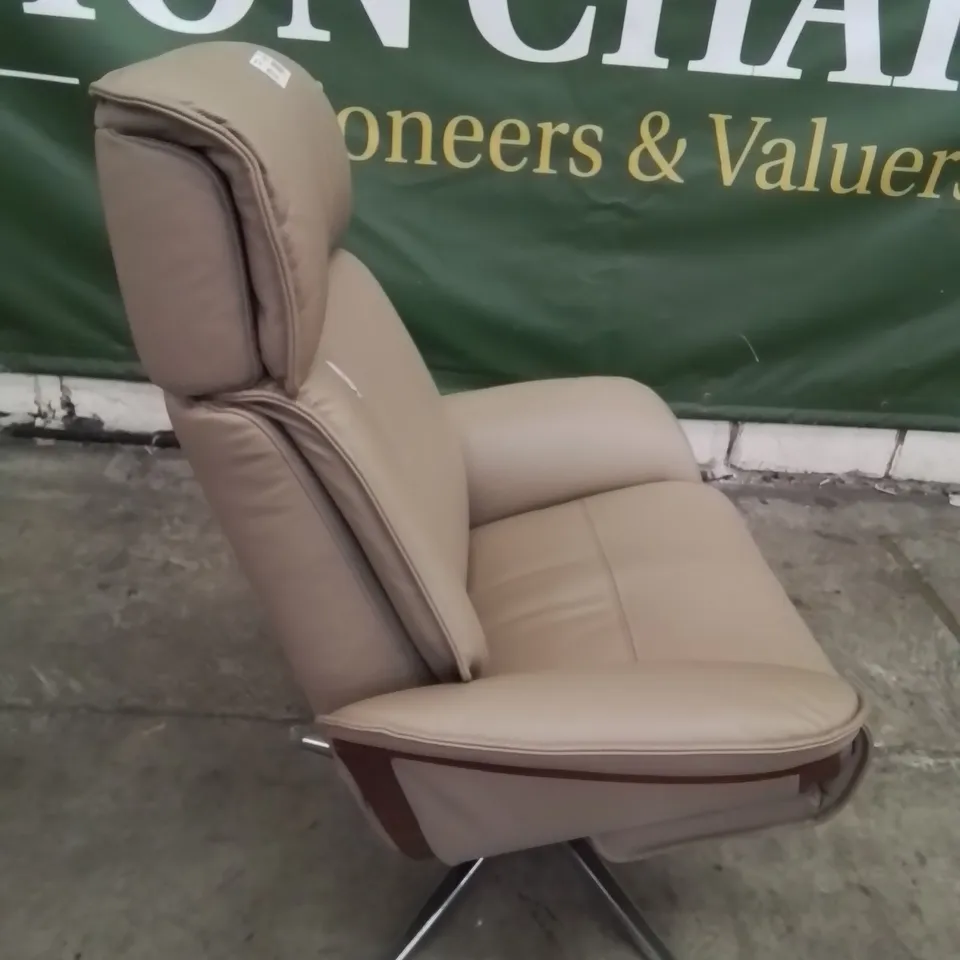 QUALITY BRITISH DESIGNER & MANUFACTURED G PLAN OSLO POWER RECLINING SWIVEL CHAIR CAMBRIDGE TAUPE LEATHER 