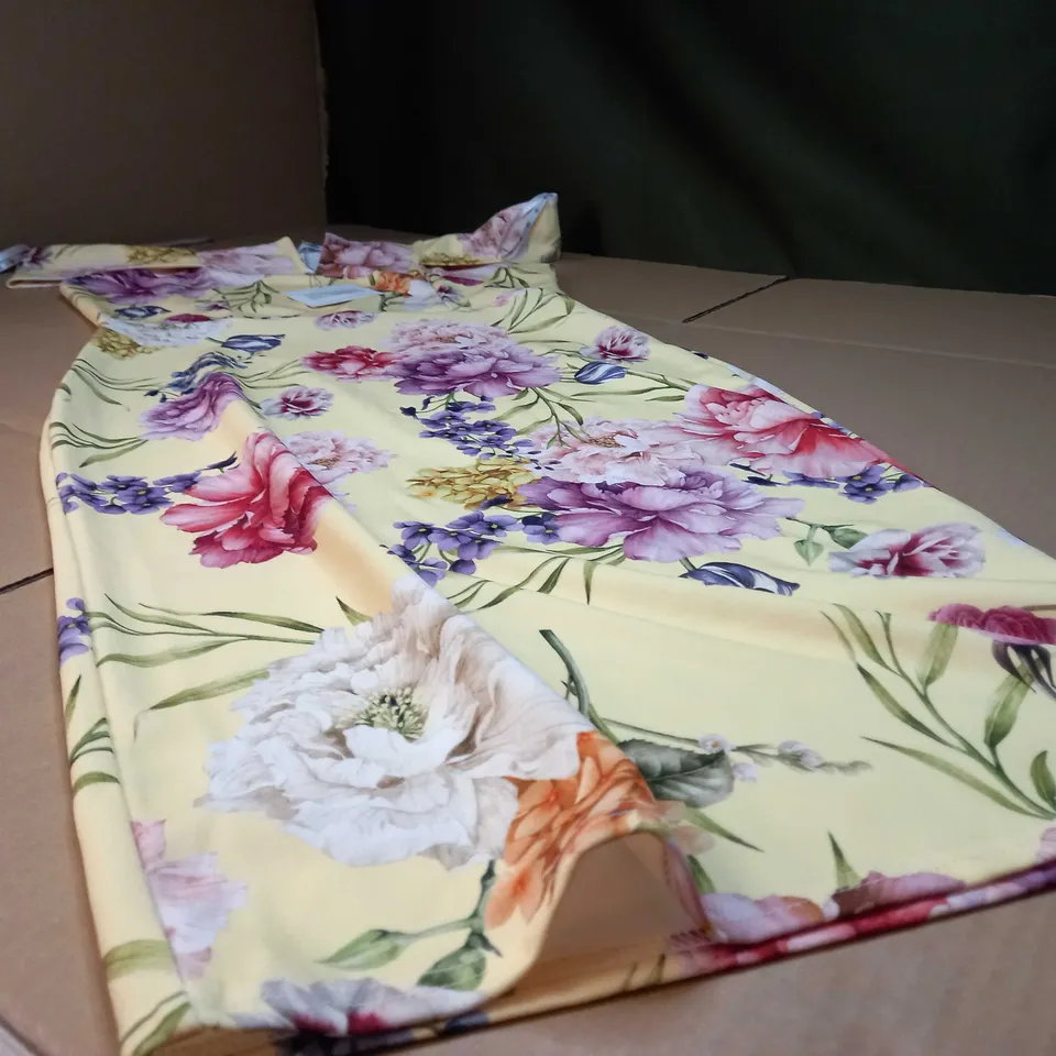 MISSGUIDED YELLOW FLORAL PRINT V FRONT BARDOT MIDI DRESS - SIZE 12