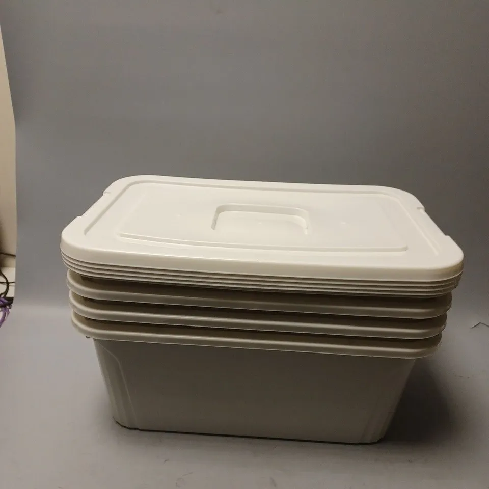 SET OF 4 UNBRANDED WHITE STORAGE PLASTIC TUBS