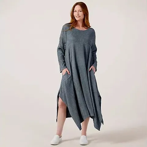FRANK USHER TEXTURED PANELLED MIDI DRESS WITH UNEVEN EDGES - L/XL